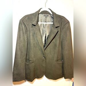 Black Suede Blazer with Notched Lapel and Tailored Fit